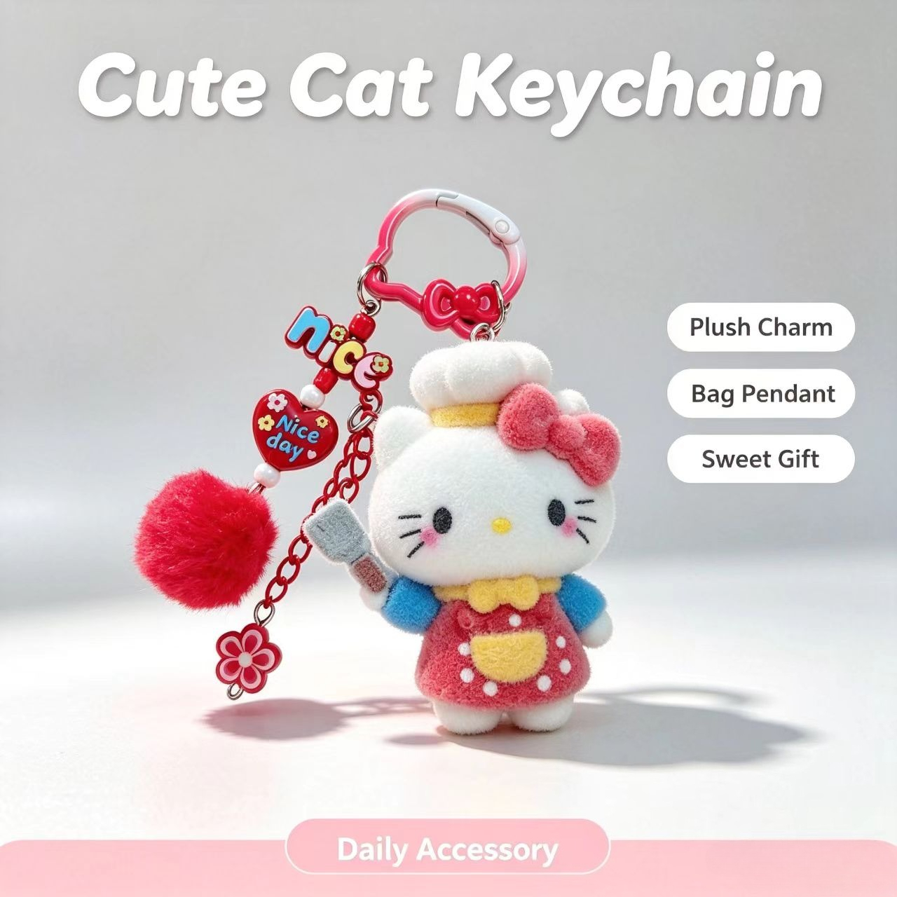 Women Accessories Bag - ファッションフロック猫キーホルダーかわいいシェフフィギュアバッグアクセサリーポンポンペンダント女性ファッションキーリングギフト