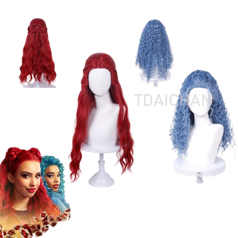 Women'S Red Accessories - カーリーコスプレウィッグレッドプリンセスハートヘアスタイルクローブブルー小さなカーリーウィッグ耐熱人工毛ハロウィンパーティーコスチューム