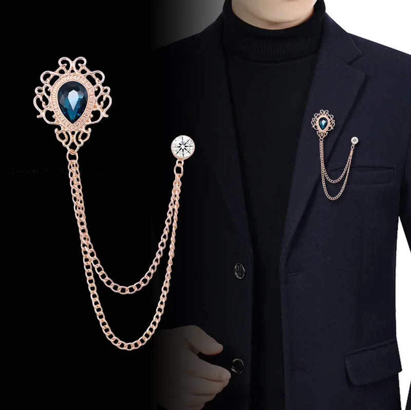 Women'S Accessories For Suit - 新しいヴィンテージタッセルチェーンラインストーンクリスタルラペルピン - ユニセックス男性女性スーツシャツ襟ネクタイアクセサリーファッションジュエリー