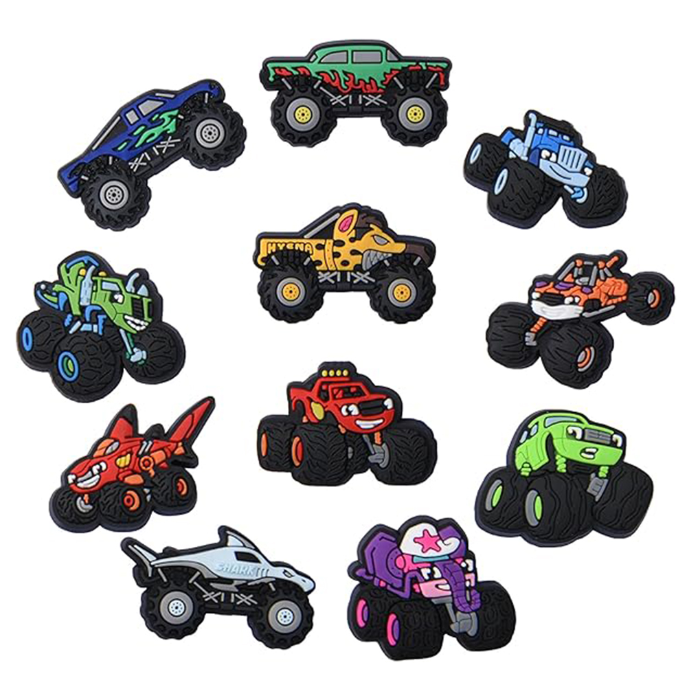 Women'S Accessories For Crocs - 11個の車の漫画の靴チャーム、クロックスチャーム、ジビッツチャーム、クロックス漫画チャームアクセサリー、女性男性の靴の装飾用。