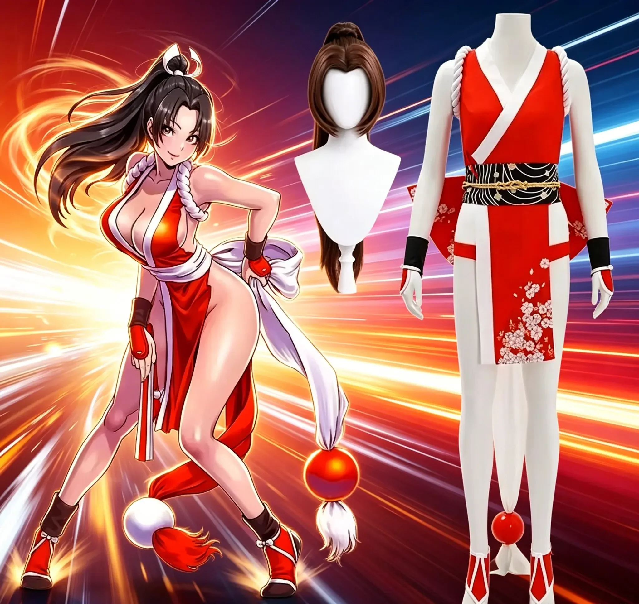 Women'S Red Accessories - 2026年新作女性用忍者テーマコスプレ衣装、赤い着物セット、お揃いのベルトとアクセサリー付き、ロールプレイ用