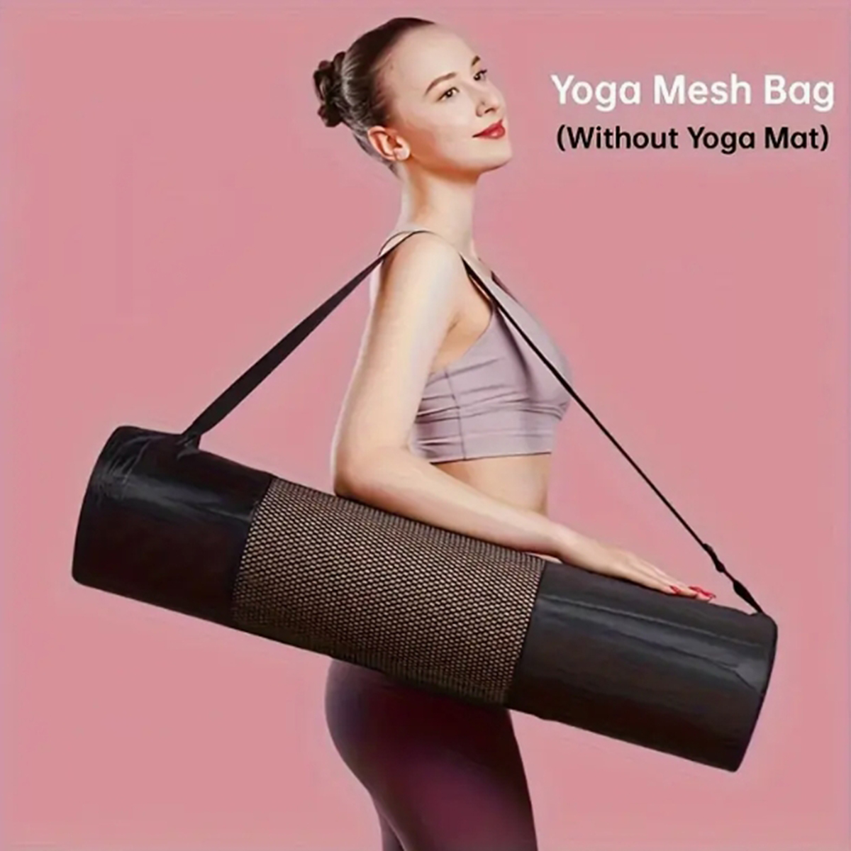 Women Accessories Bag - 通気性のあるヨガマット収納メッシュバッグ - 耐久性のあるオックスフォード生地、黒色、ショルダーストラップ付き、日常使用やフィットネスに最適