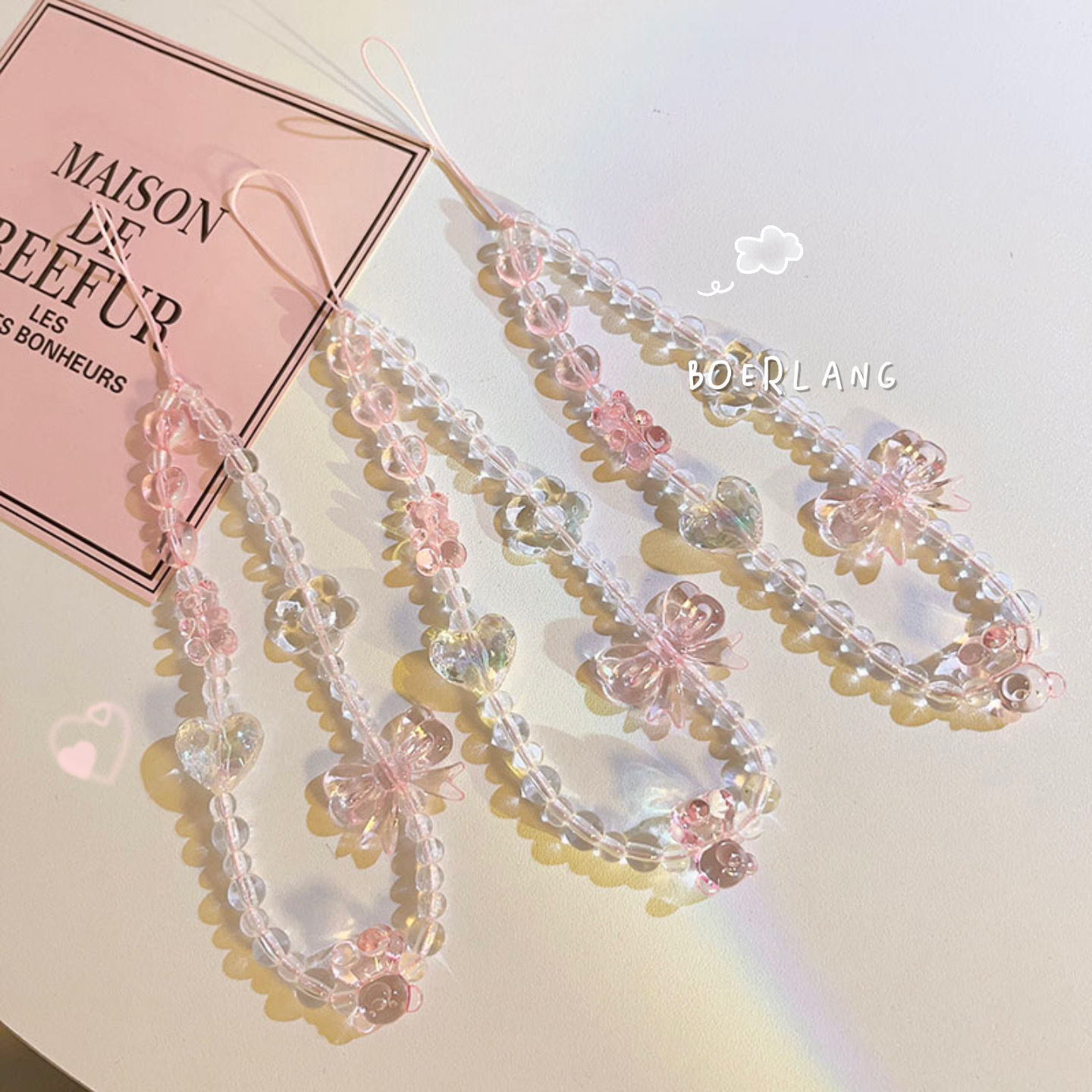 Women Accessories Bag - 携帯電話ストラップキーホルダー女性女の子韓国ピンククマ蝶花電話ストラップチャームチェーンバッグカメラペンダントケース用