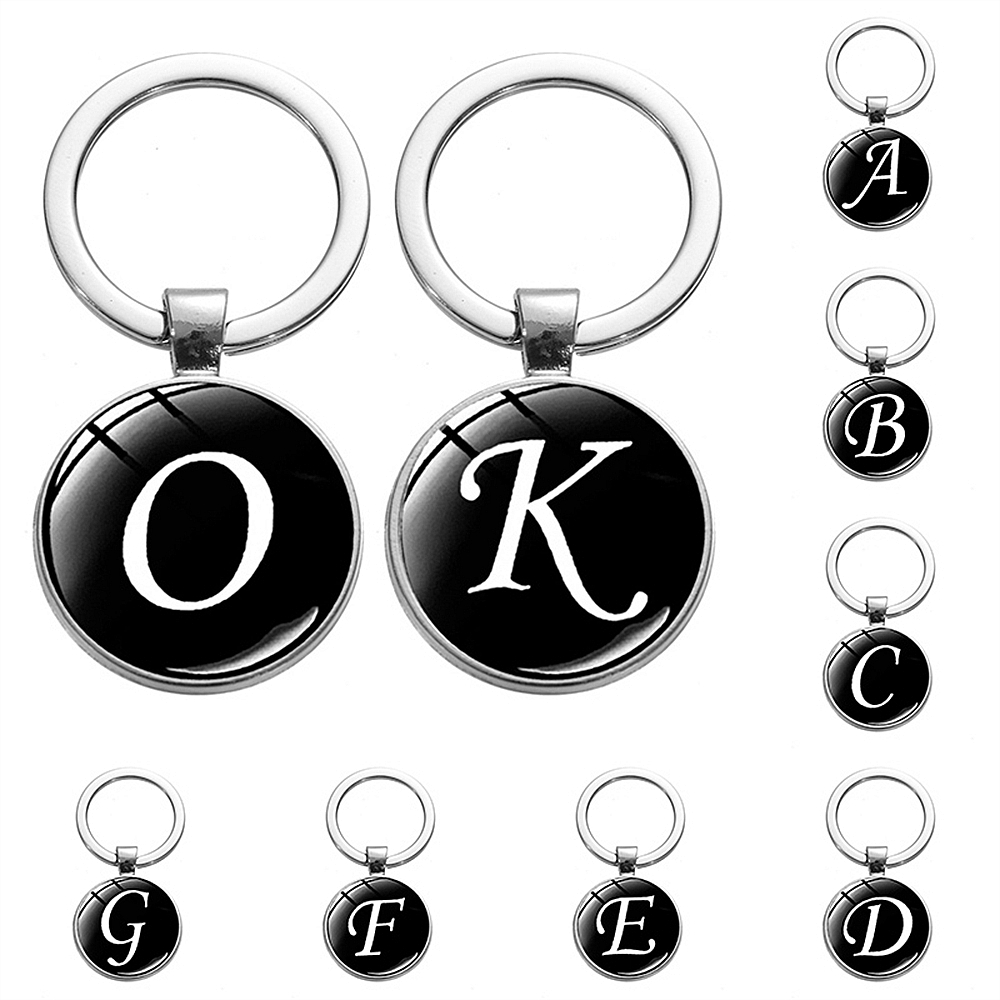 Women Accessories Name In English - A-Z イニシャル名キーホルダー女性男性 26 英字ガラスラウンドチャームキーリングバッグ飾り車のキーチェーンアクセサリー