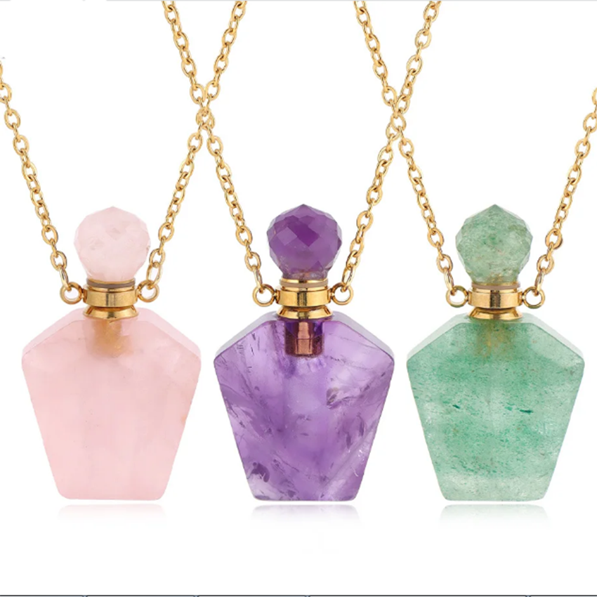 天然水晶石香水瓶ペンダントディフューザーネックレスユニセック - Women'S Essential Accessories のレビューと価格