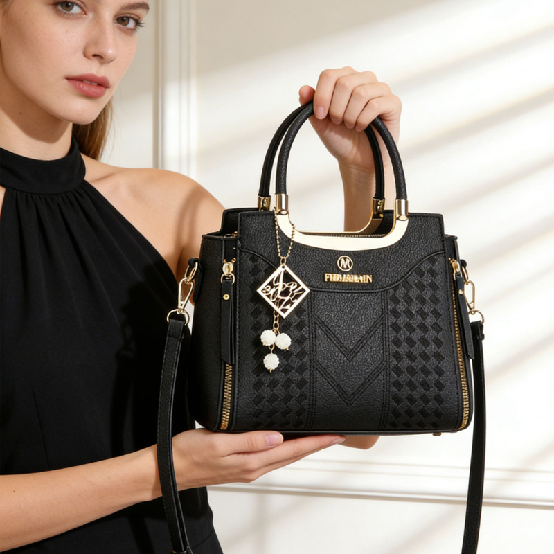 ライチ柄PUレザー製の3ピースハンドバッグセット。 この無地 - Women'S Accessories For Suit のレビューと価格