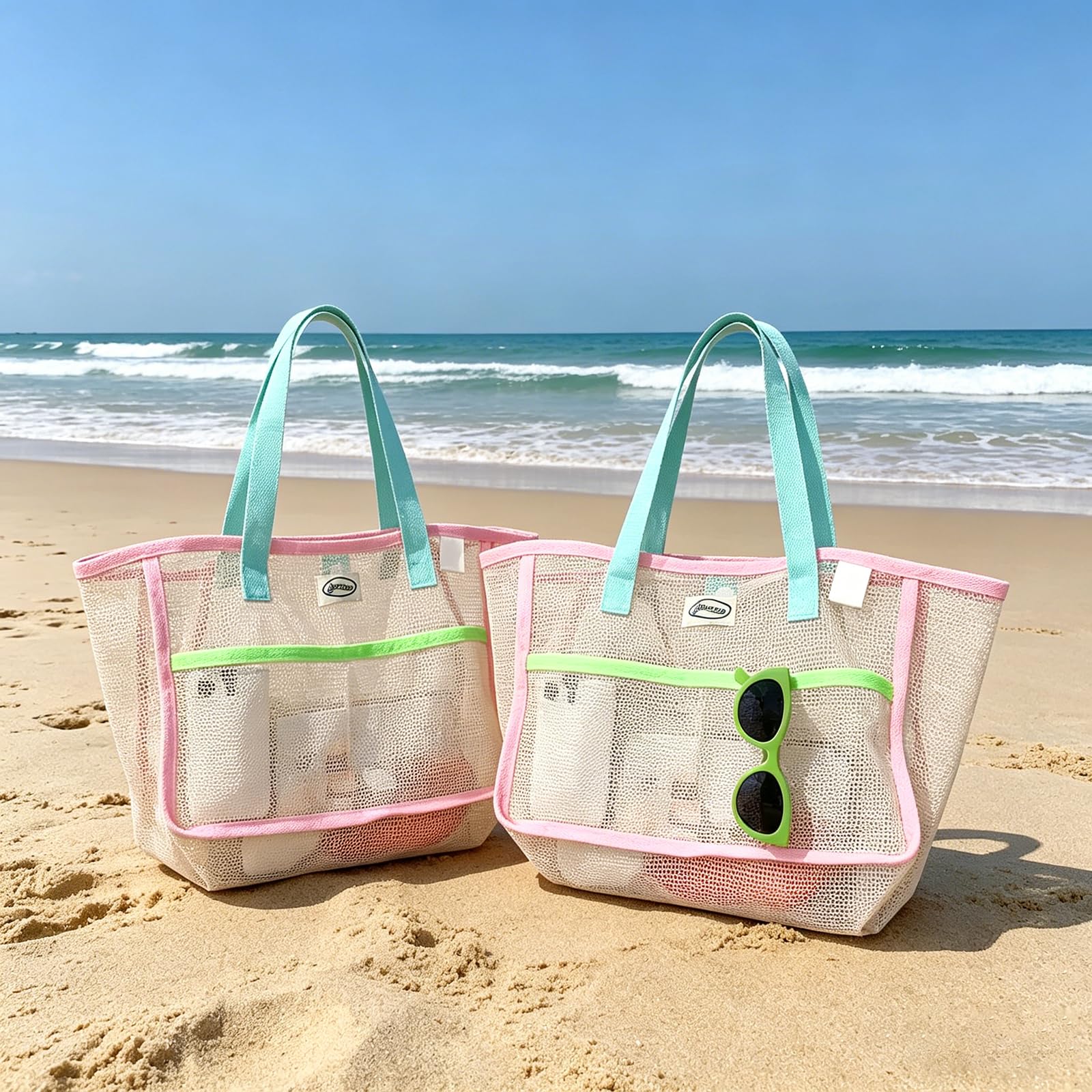 女性用ビーチバッグ カラフルな折りたたみ式ネットサンドトート - Women Accessories Bag のレビューと価格