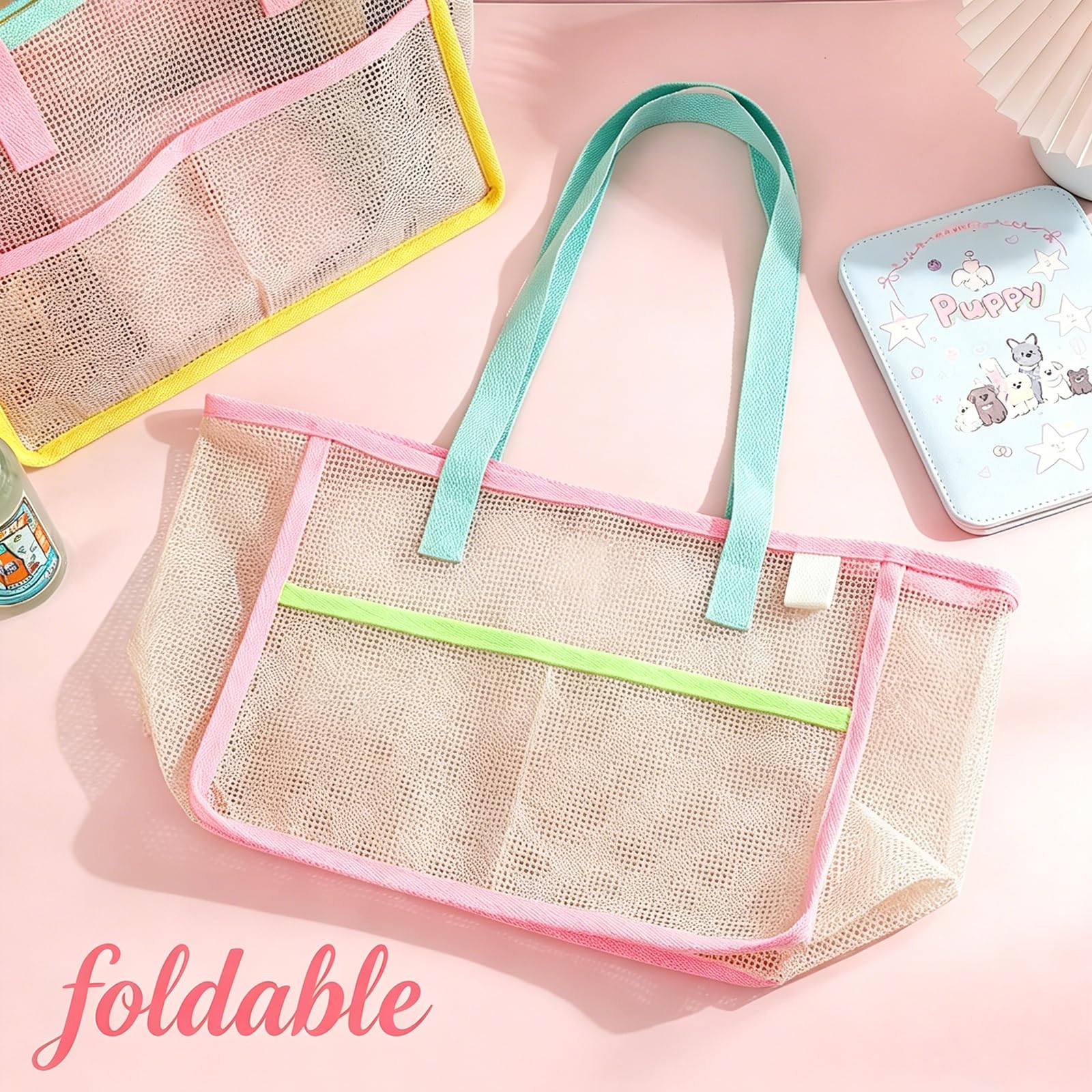 女性用ビーチバッグ カラフルな折りたたみ式ネットサンドトート - Women Accessories Bag のレビューと価格
